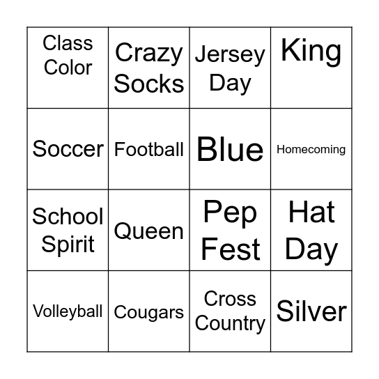 Homecoming BINGO Card