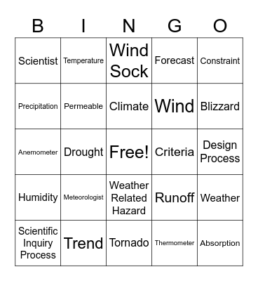 PLTW 3 Weather Bingo Card