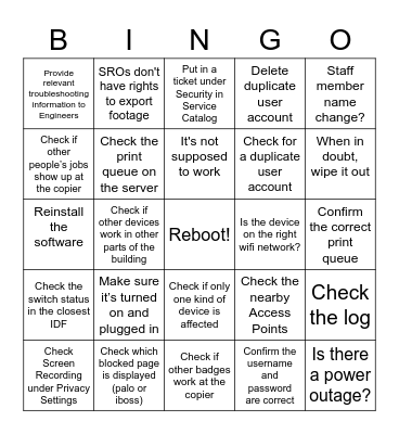Troubleshooting Bingo Card