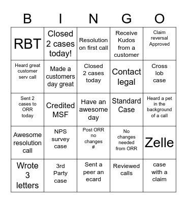 Customer service EO bingo Card