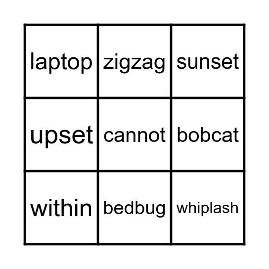 Compound Word BINGO Card