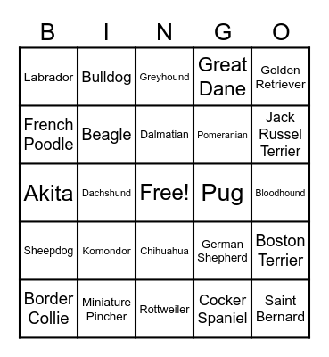 Bingo was his name-o! Bingo Card