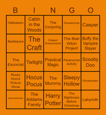 Spooky Movie Bingo Card