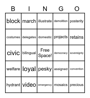 Vocabulary Bingo Card