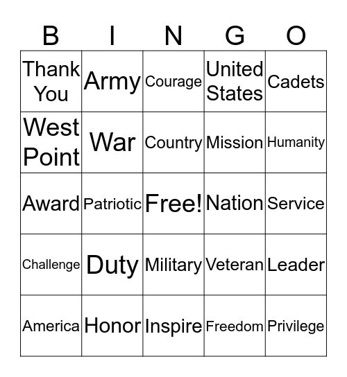 Thayer Bingo Card