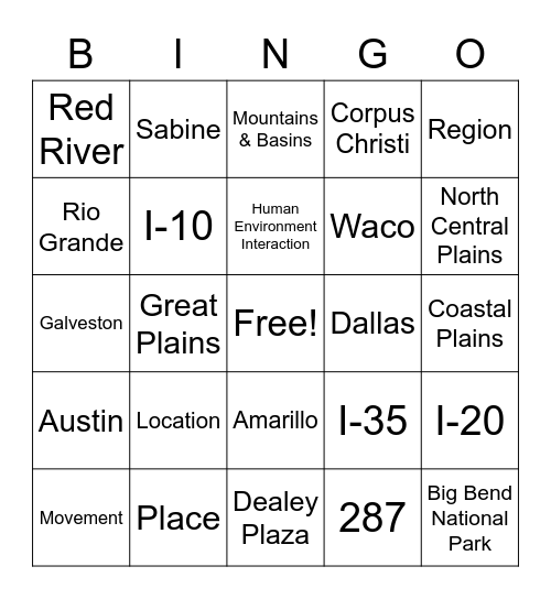 5 Themes/ Texas Bingo Card