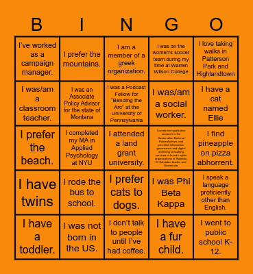 Person Bingo Card