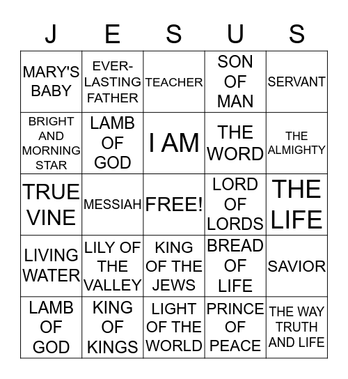AND HE SHALL BE CALLED..... Bingo Card