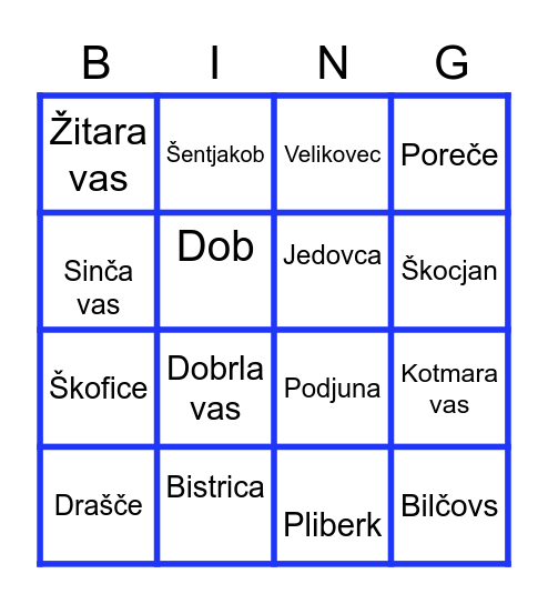 Dvojezične table Bingo Card