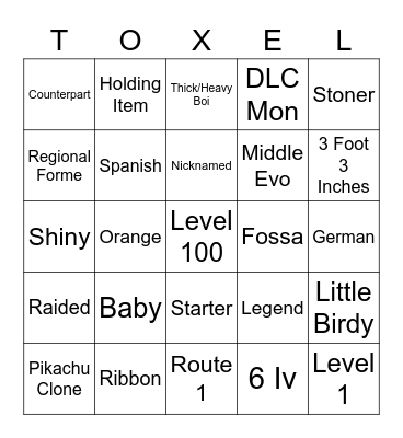 Wonder Trade Bingo Card