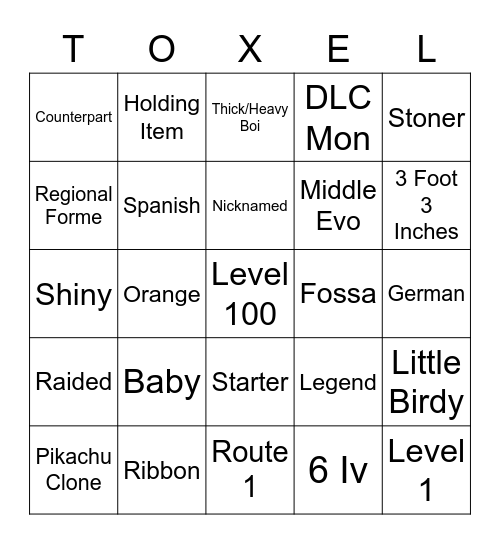Wonder Trade Bingo Card
