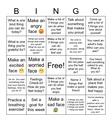Social Emotional Bingo! Bingo Card