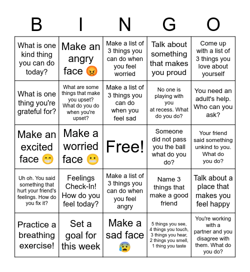 Social Emotional Bingo! Bingo Card