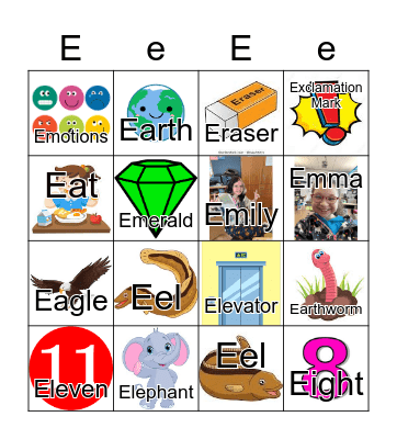 Letter E Bingo Card