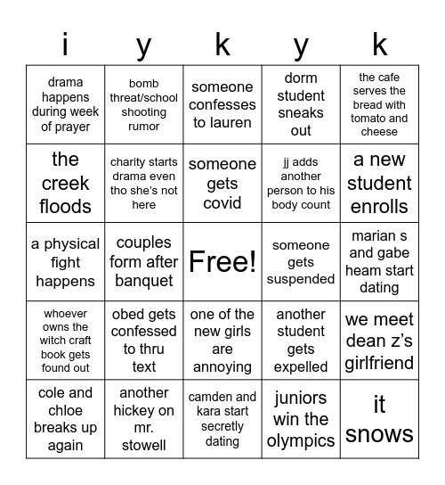 ifykyk oaa 2022 Bingo Card
