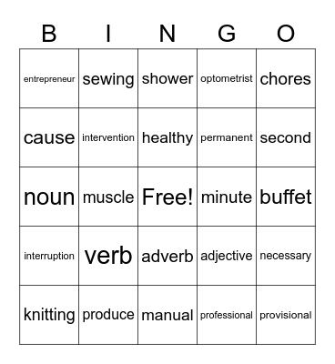 ESL 2/3 vocabulary BINGO Card