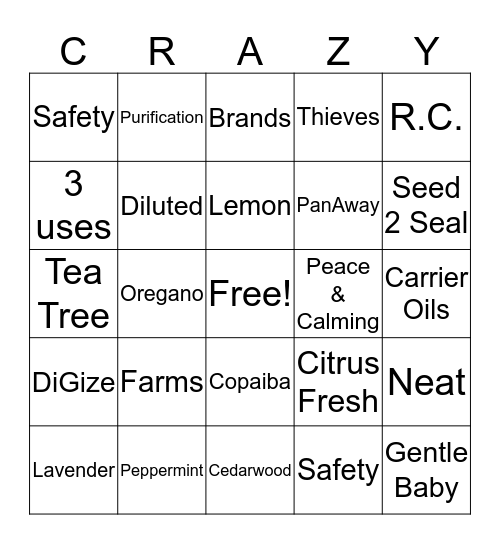 Oily Bingo!!! Bingo Card