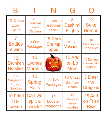 October Contest 10/1-10/31 Bingo Card