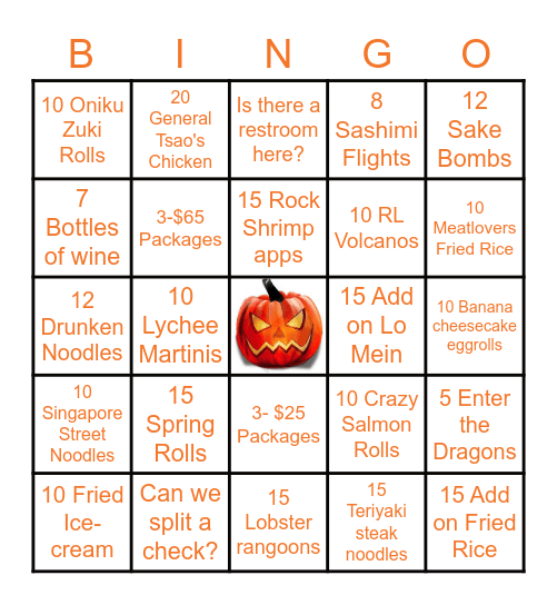 October Contest 10/1-10/31 Bingo Card