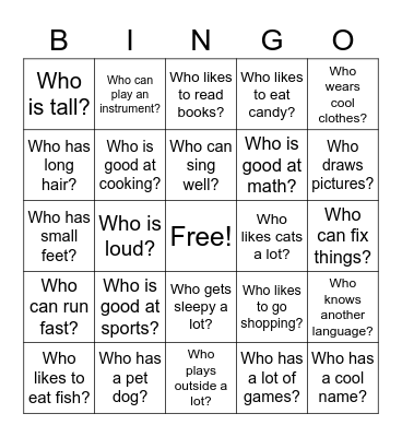 Who questions ESL Bingo Card