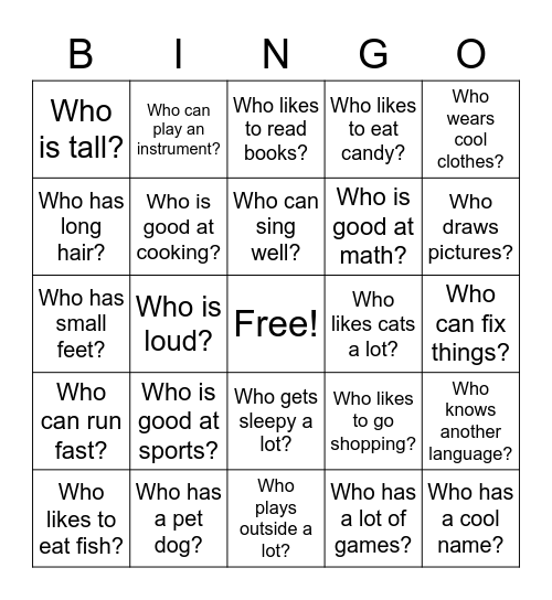Who questions ESL Bingo Card