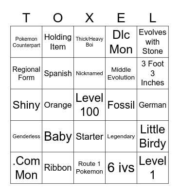 Wonder Trade Bingo Card