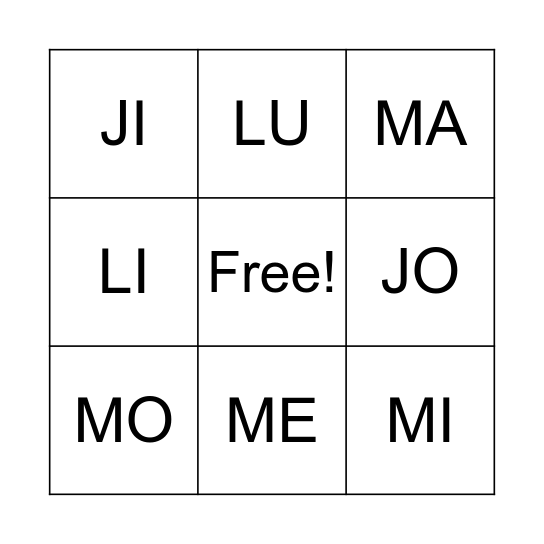 BINGO DAS FAMÍLIAS Bingo Card