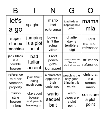 mario movie binga Bingo Card