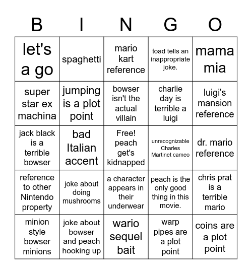 mario movie binga Bingo Card