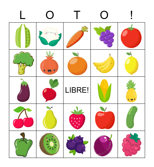 Les Fruits et Les Légumes Bingo Card