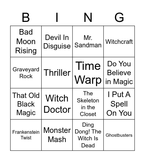 Halloween Song Bingo Card