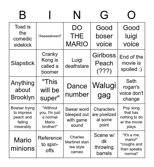 Mario mobie real ! Bingo Card