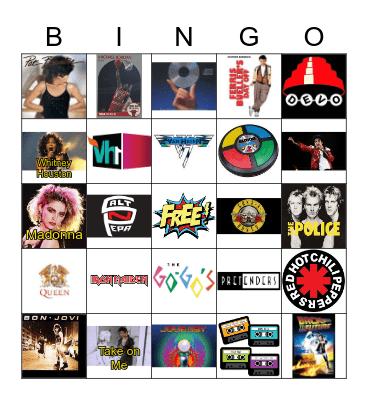 Rock Band 1980's Mr Warnick Bingo Card