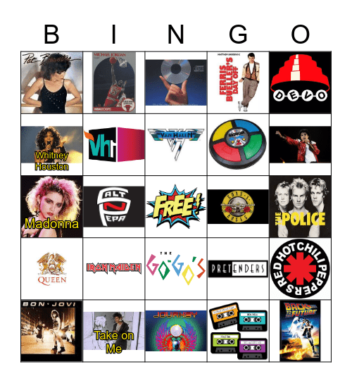 Rock Band 1980's Mr Warnick Bingo Card