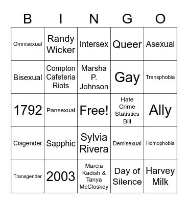Pride Bingo Card