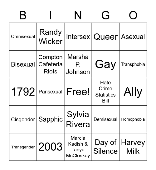 Pride Bingo Card