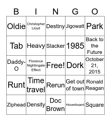 'Back to the Future' Bingo Card