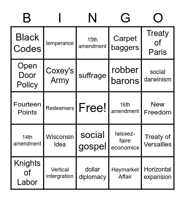 History 202 - Exam 1 Review Bingo Card