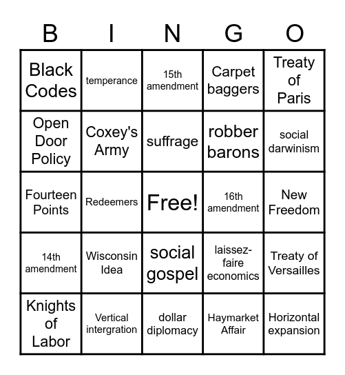 History 202 - Exam 1 Review Bingo Card
