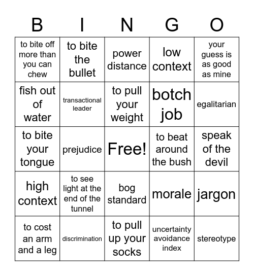 PACE Bingo Card