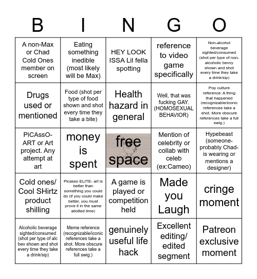 Cancerous, Convoluted Cold Ones Bingo Card