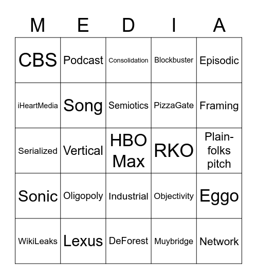 MEDIA Bingo Card