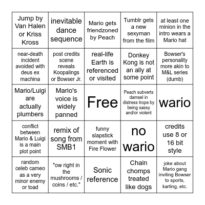 Super Mario Movie Bingo Card