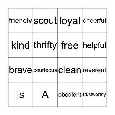 Scout Law Bingo Card