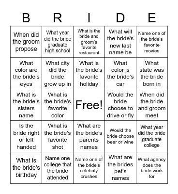 Alexandria's Bridal Brunch Bingo! Bingo Card