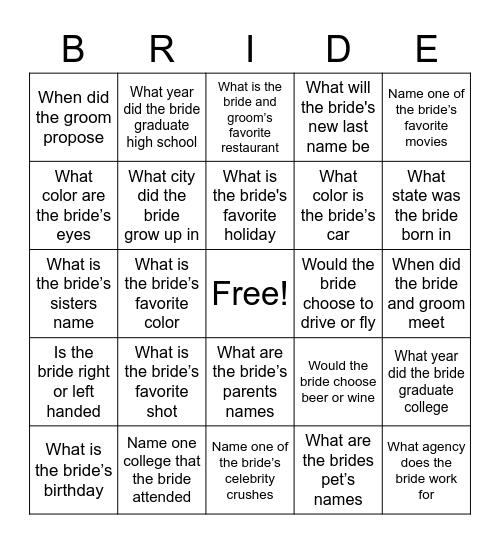 Alexandria's Bridal Brunch Bingo! Bingo Card