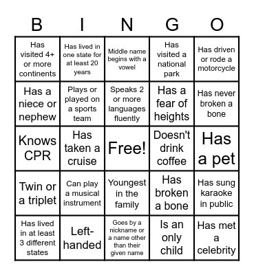 Icebreaker Bingo Card
