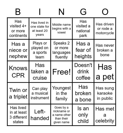 Icebreaker Bingo Card