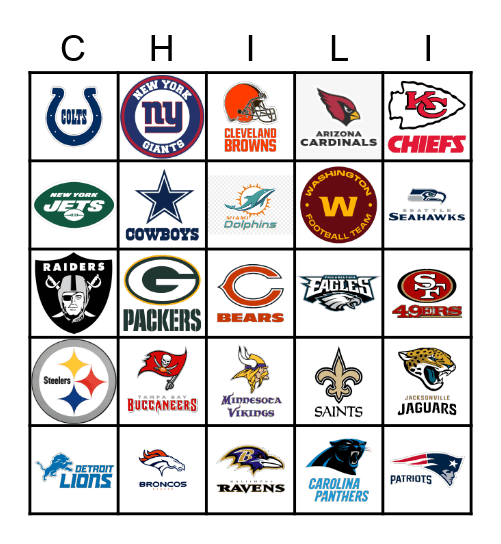 NFL Teams Bingo Card