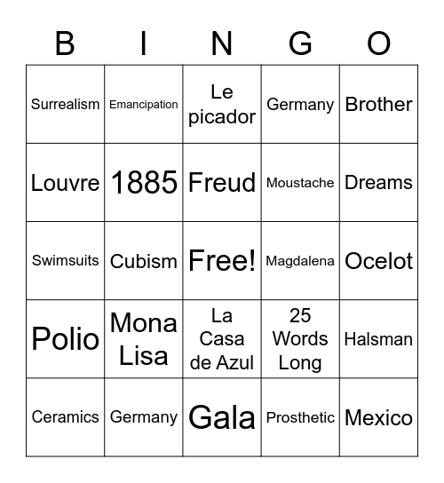 Hispanic Heritage Month - Art Bingo Card